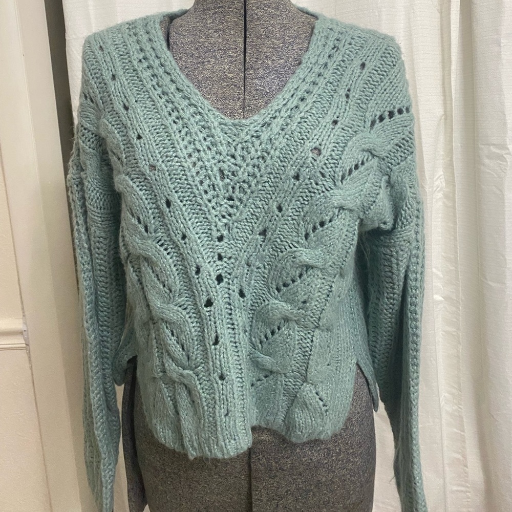 🪩 Jolie and Joy Knitted Mint Green Cropped Sweater in Women's Large 🪩